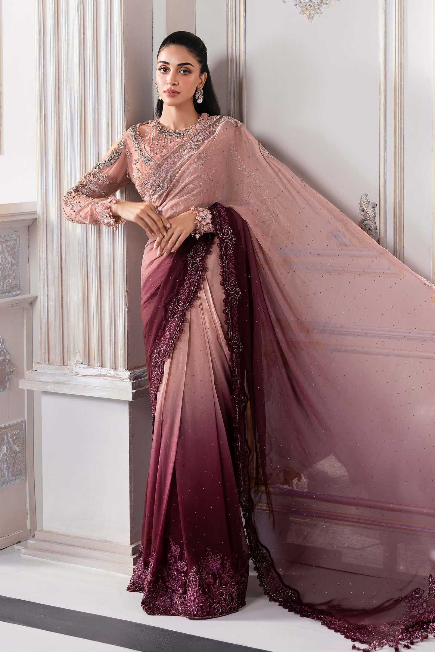Unstitched Embroidered Chiffon Saree | BD-3001