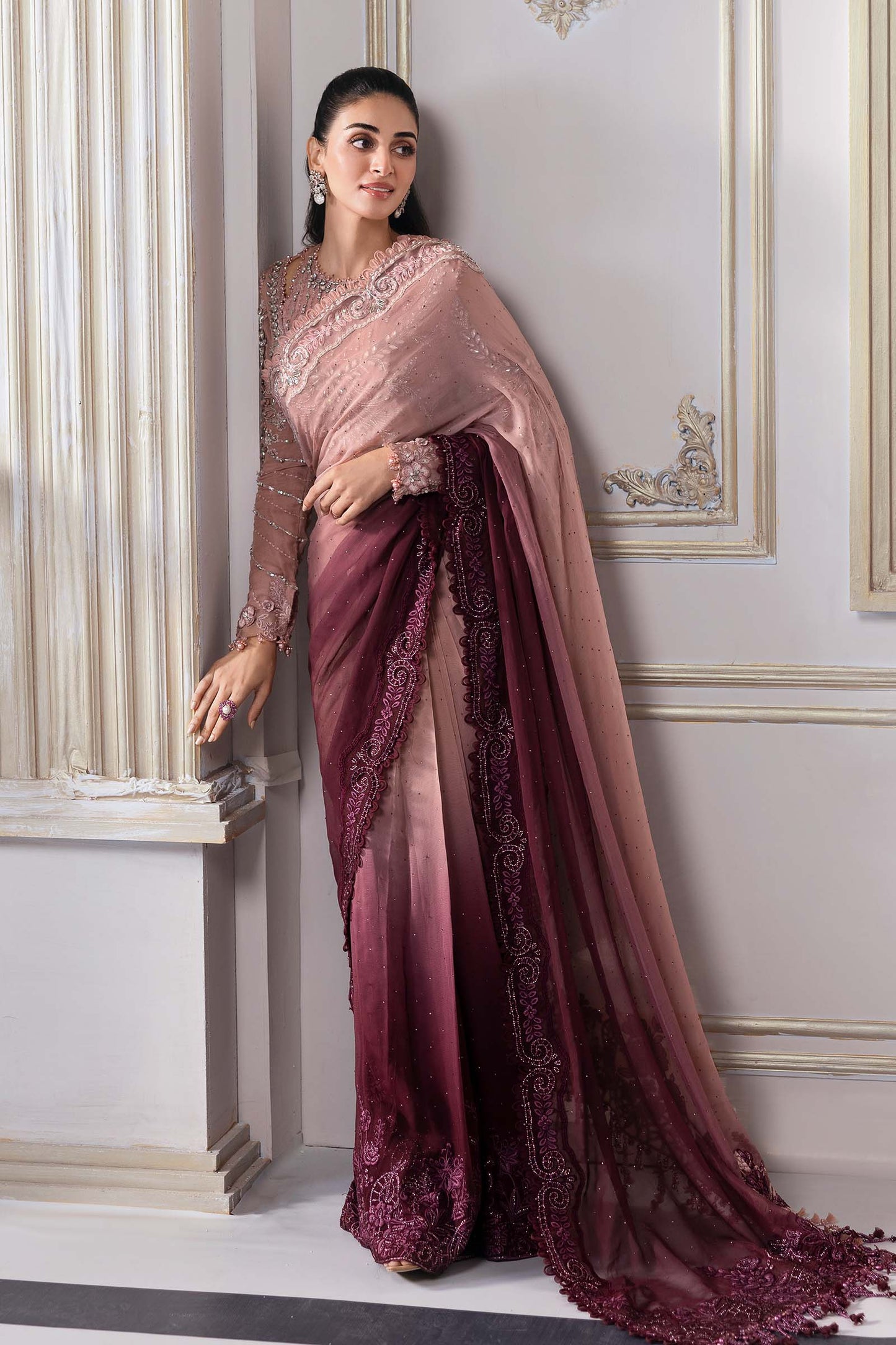 Unstitched Embroidered Chiffon Saree | BD-3001